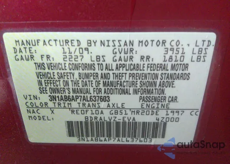 2010 Nissan Sentra 2.0 Sl from USA, damaged, VIN 3N1AB6AP7AL637603